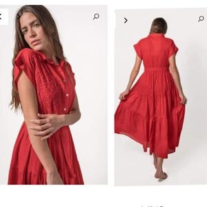 La troupe handmade embroidery colibri midi dress 100% cotton